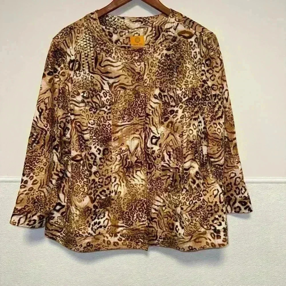 Women's Ruby Rd. Blouse L Brown Leopard